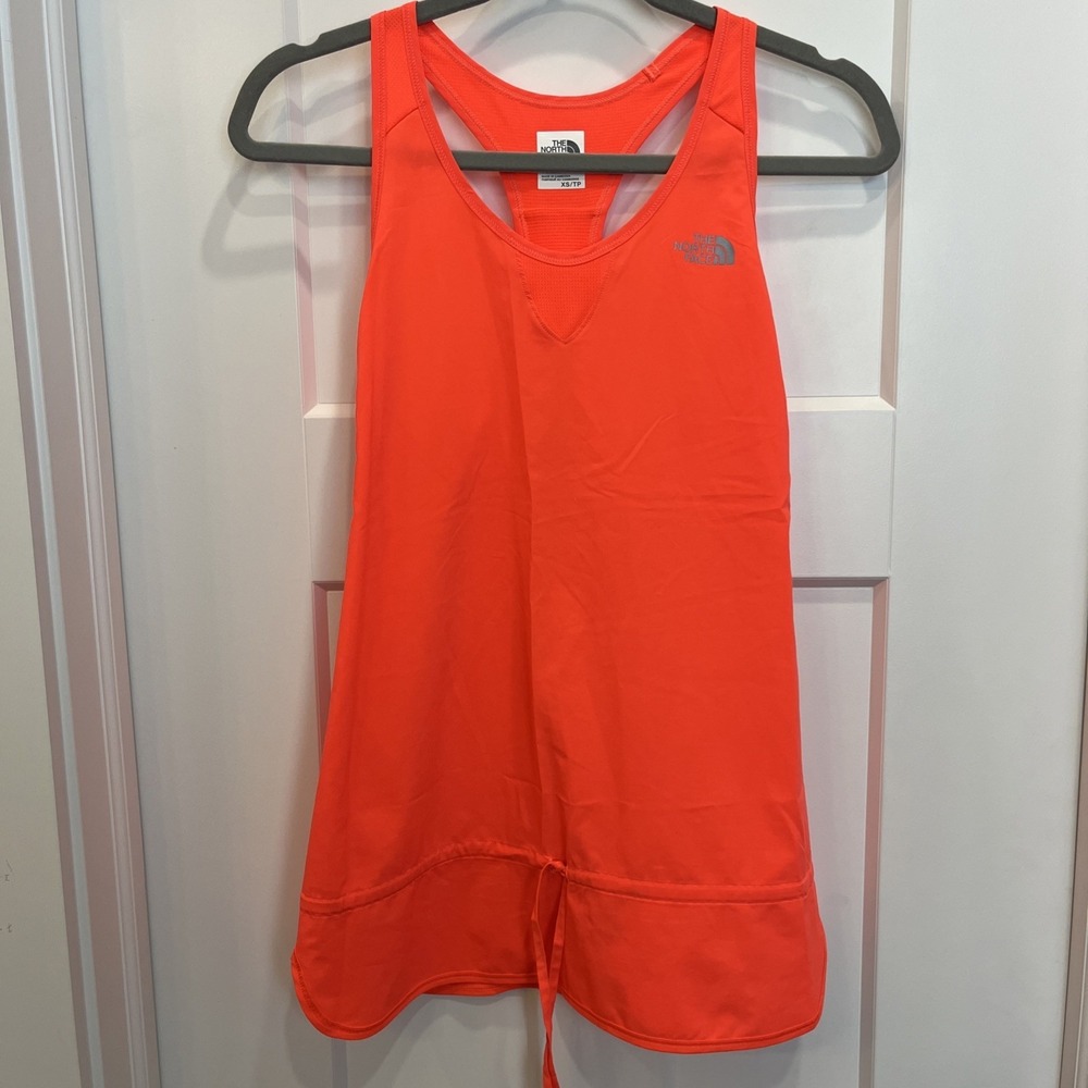 The North‎ Face Racerback Tank Top Womens XS Neon Orange Runner Drawstring Waist
